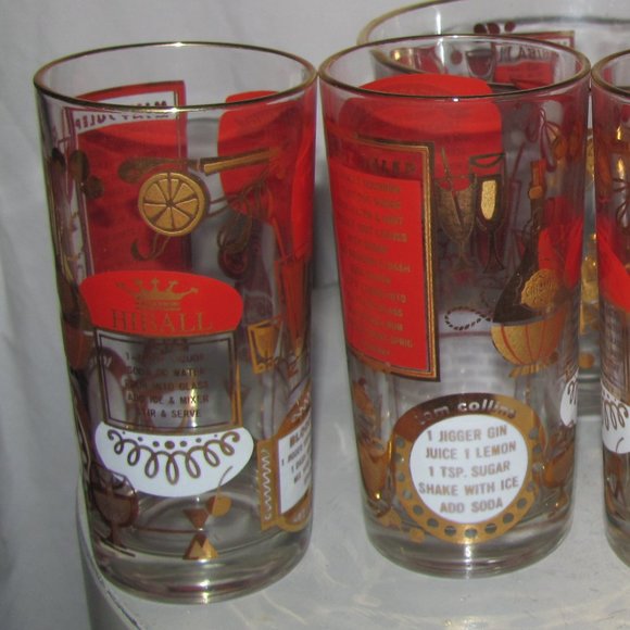 Vintage Jeannette Mid Century Modern Cocktail Bar Set 4 Glasses & Ice Bucket MCM - Picture 2 of 11